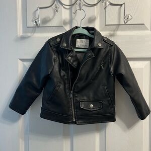 Zara Kids Unisex Black Leather Jacket - 18-24 mo.